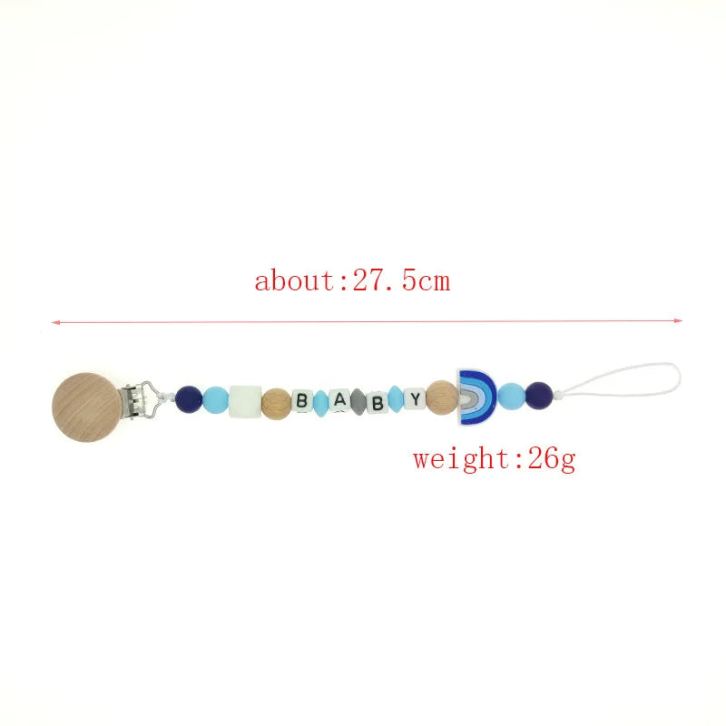 Custom English Letter Name Silicone Rainbow Beads Baby Pacifier