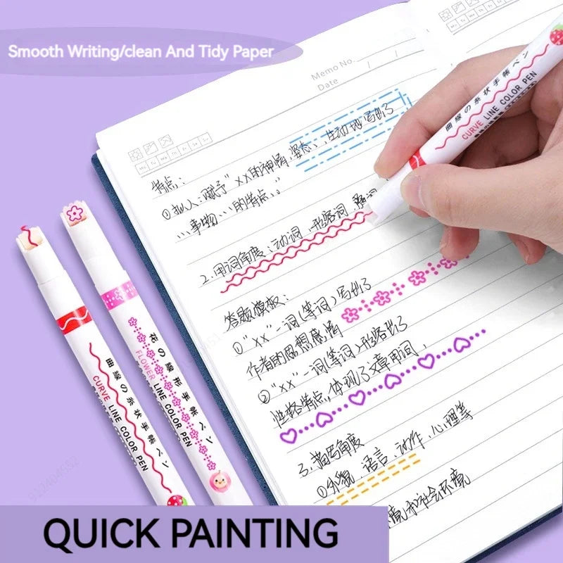 6pcs/set Flower Line Shape Highlighter Pen Roller Tip Curve Liner