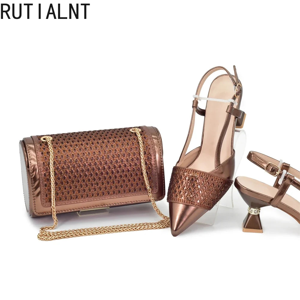 Women Italian Shoes and Matching Bags Sets Decorated with