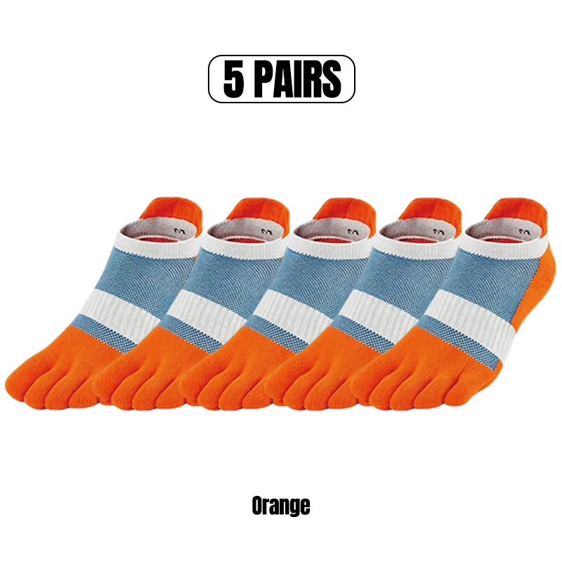 1/5 Pairs Men's Mesh Toe Socks Color Block Striped Low Cut Five Finger Running Sport Socks Breathable Anti-Bacterial Toe Socks