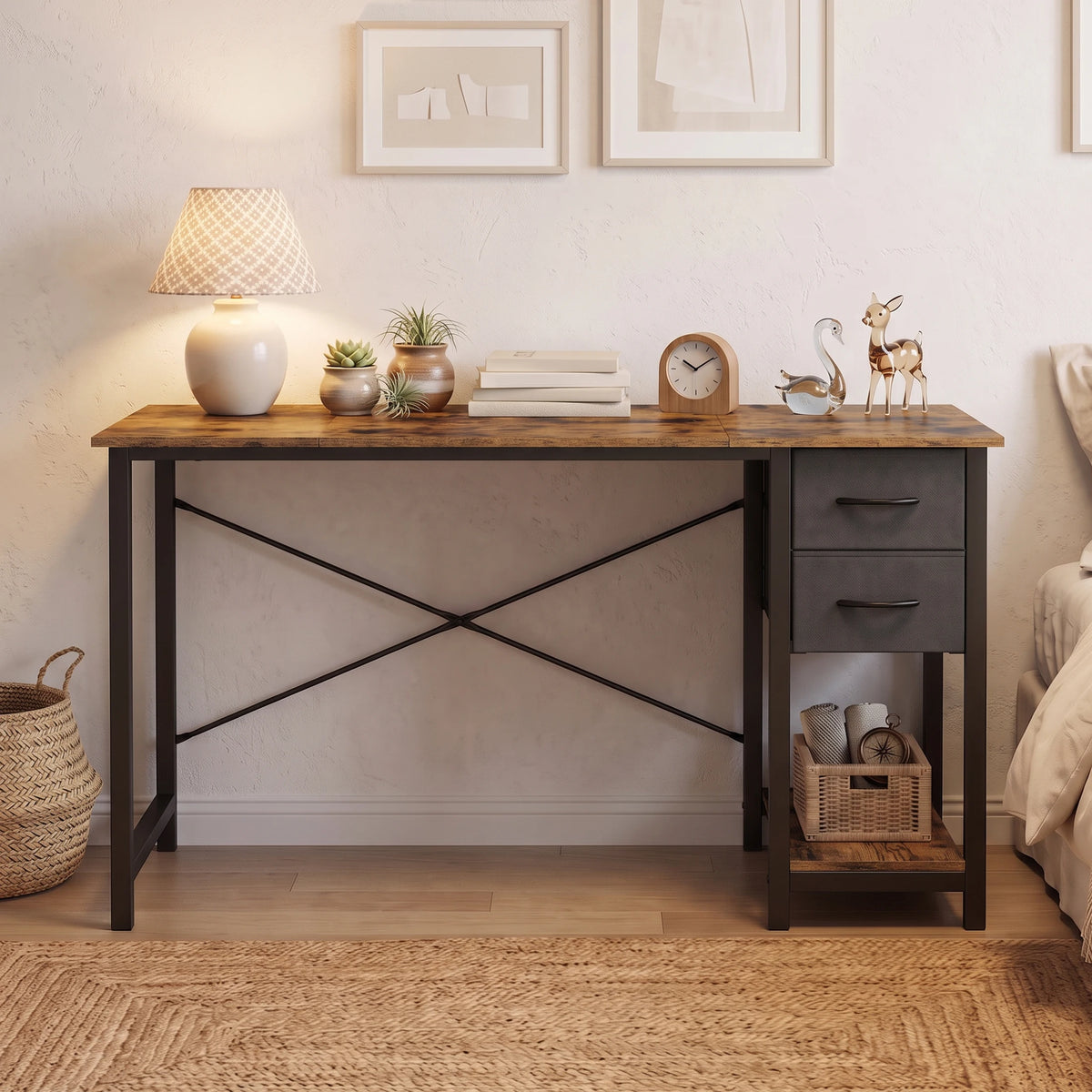 MCQ 47 Inch Standing Office Computer Desk with Drawers and Side