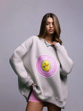 Bornladies Women's Loose Round Neck Sweatshirt Oversized Chic Printing Hoodies Casual Autumn Winter Warm Female Trendy PulloverT