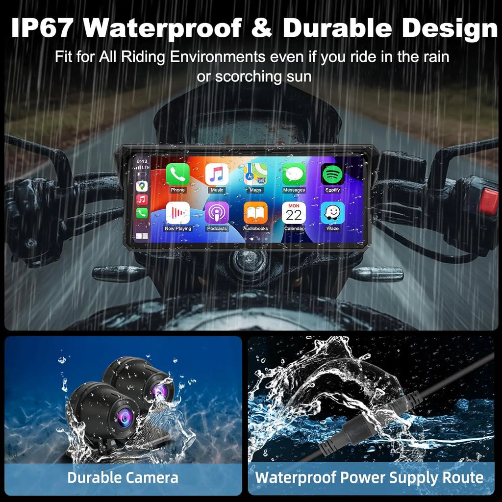 Jansite 8.1 inch Motorcycle Carplay 4K+1080P Dual Lens IPX7