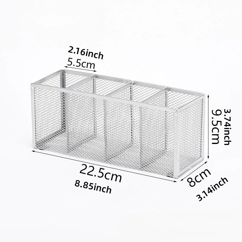 Metal Mesh Desk Organizer, Pen Holder, Pencil Holder, Office Supplies, 4 or 3 Compartments, Home and School Supplies, 1Pc