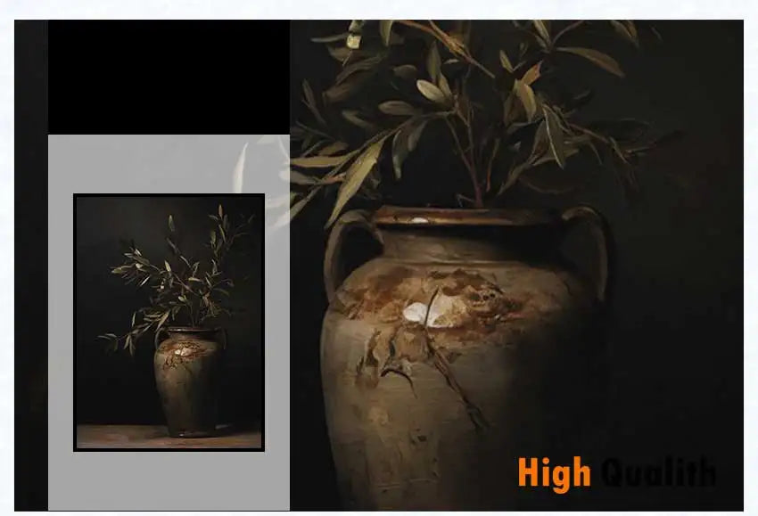 Vintage Minimalist Wall Art Italy Olive Tree in Vase Canvas Painting Poster Prints Still Life Botanical Antique Home Room Decor