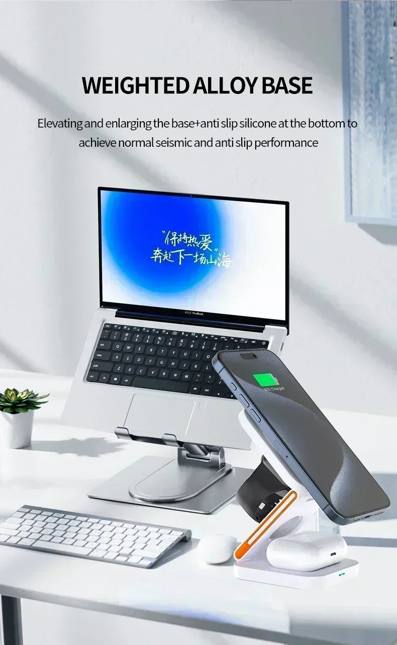 3 in 1 Foldable Magnetic Wireless Charger Stand 100W Fast Charging Station for iPhone 16 15 14 13 12 iWatch 10-2 Airpods Pro Max