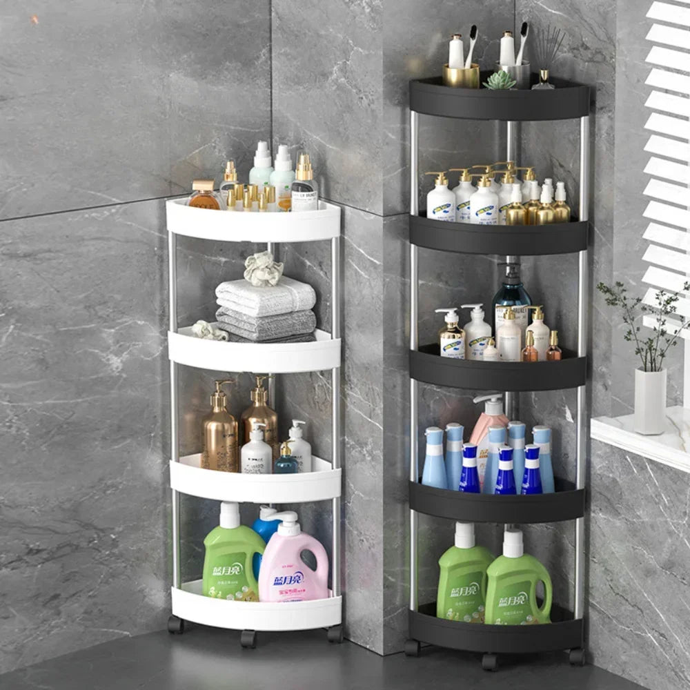 Rolling Cart Storage Rack 2/3/4 Tier Gap Storage Shelf Movable Bathroom Triangle Storage Rack Floor-standing Corner Shelf