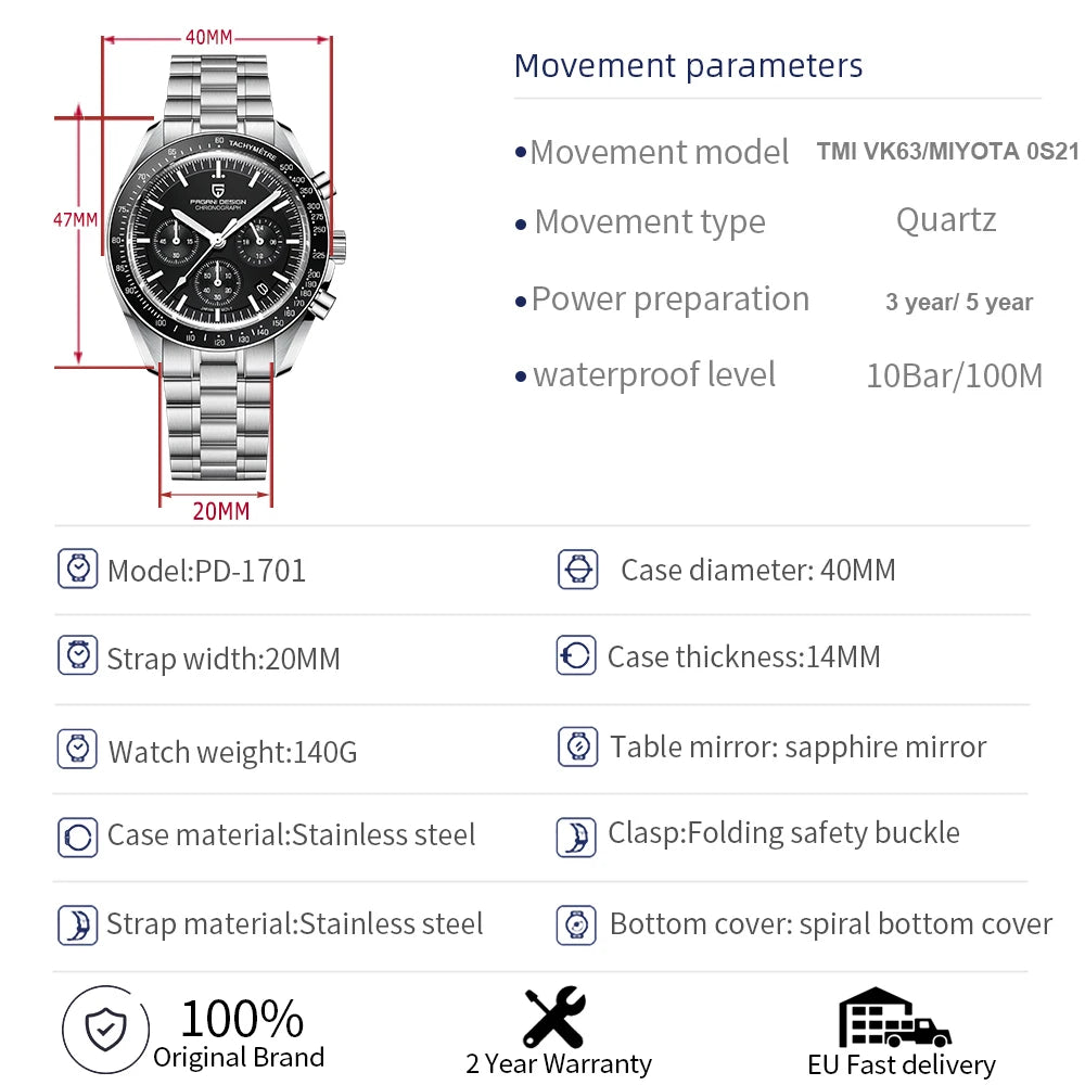 Pagani Design New V5 Pd1701 Men's Watches Luxury Quartz
