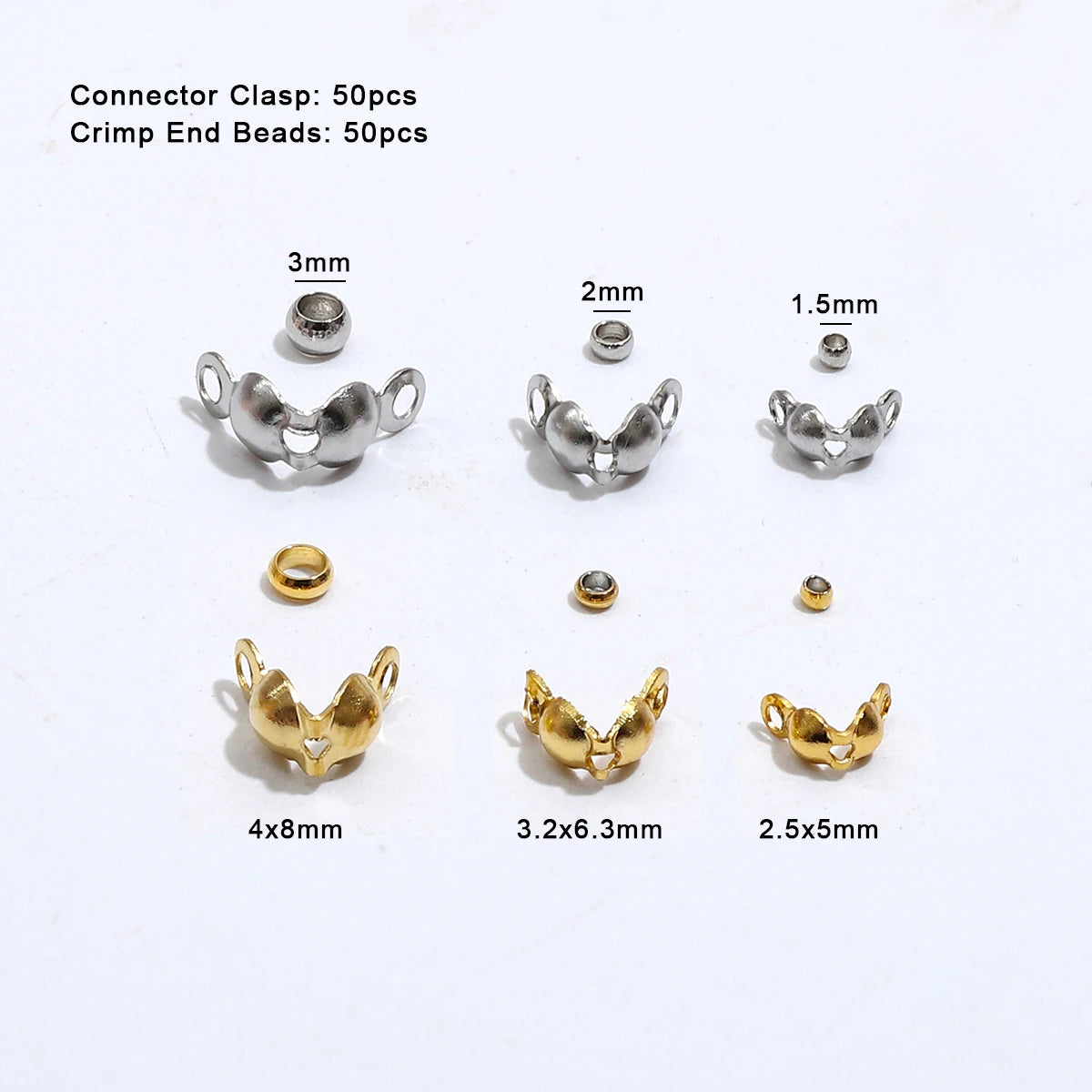 Lot Stainless Steel Gold Plated Connector Clasp Crimp End