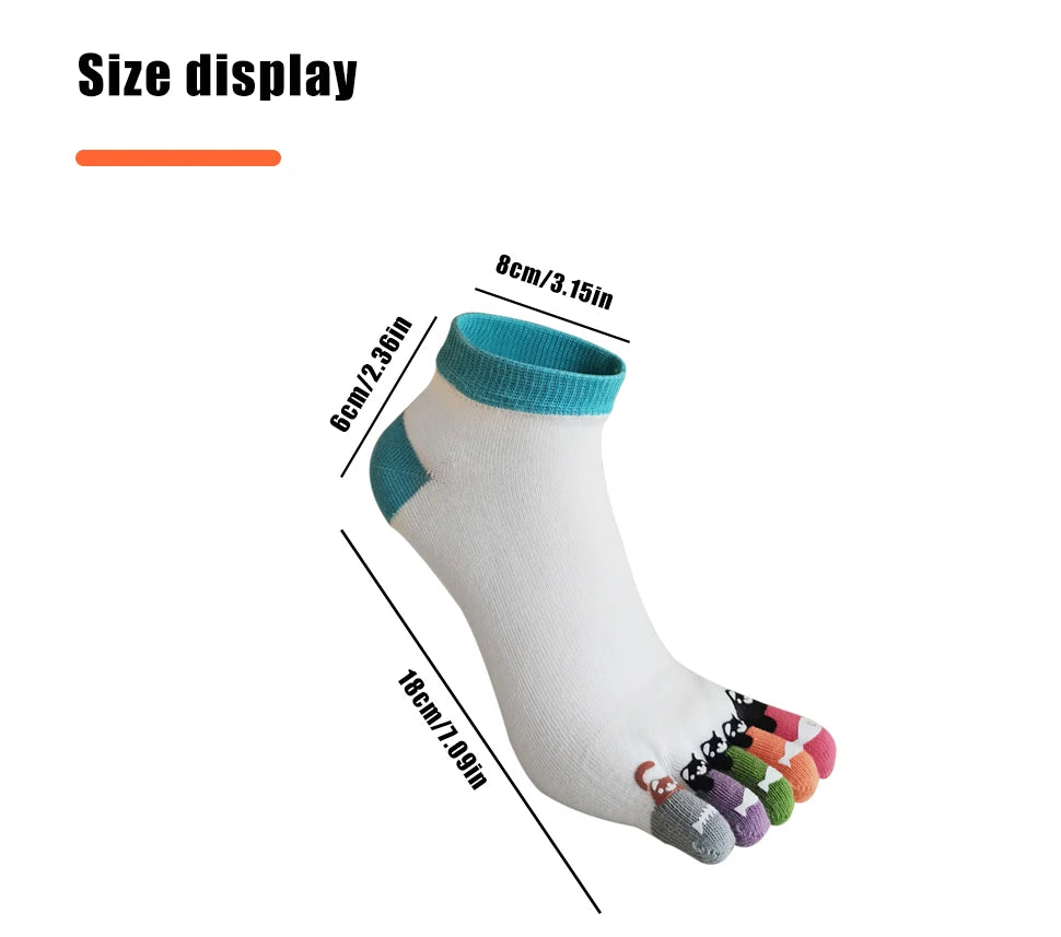 1/5 Pairs Toe Socks Women Girl Cotton White Cute Cartoon Bear Fish Print Soft Beautiful Fashions Ankle Boat Five Finger Socks