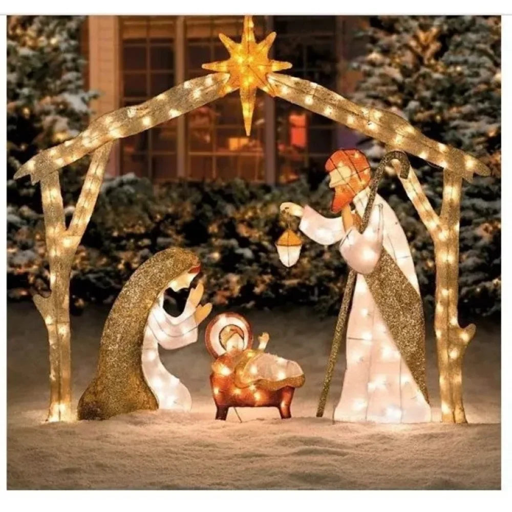 5.5FT Outdoor Lighted Nativity Scene With light Waterproof Nativity Scene Christmas Decoration Easter Yard Decoration