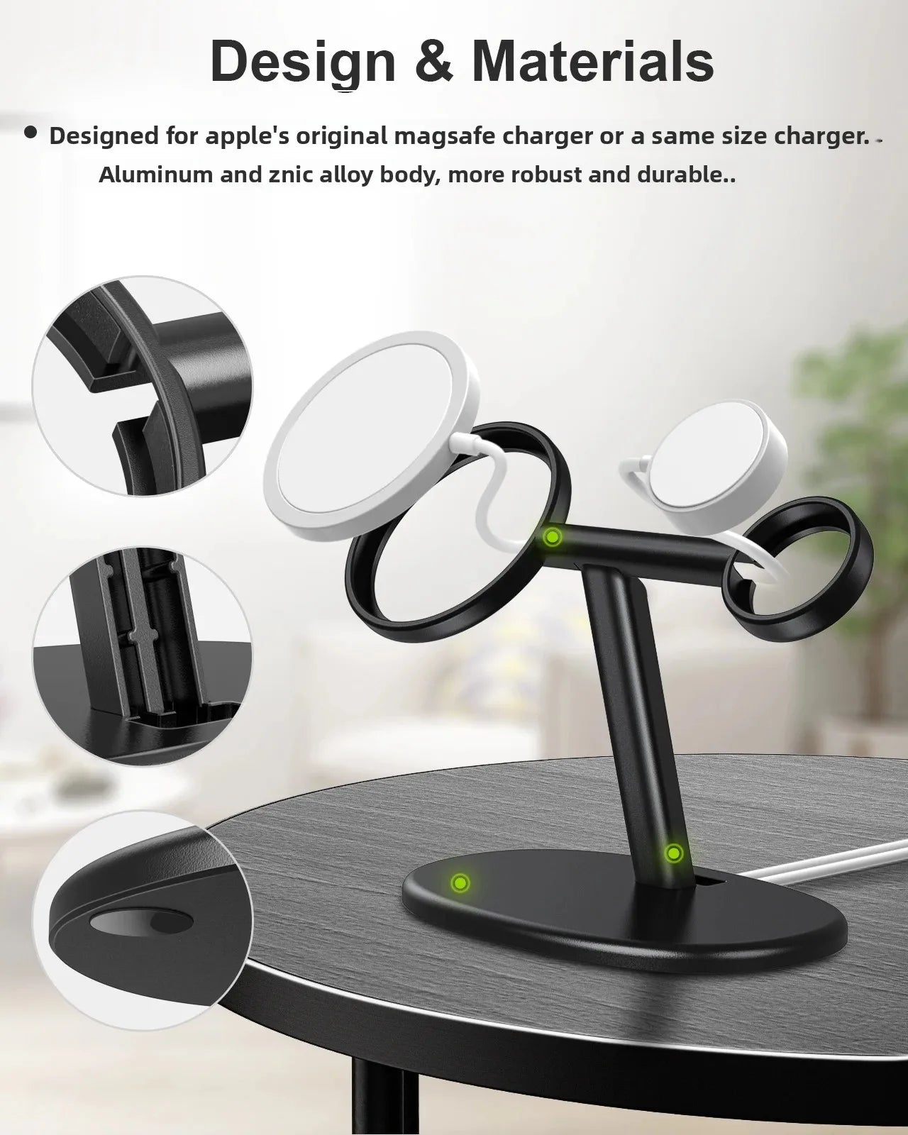 EWA 2-in-1 Aluminum Phone Stand for MagSafe Charger - [Charger Not Included] Phone Holder  for iPhone 16~12 & Apple Watch Series