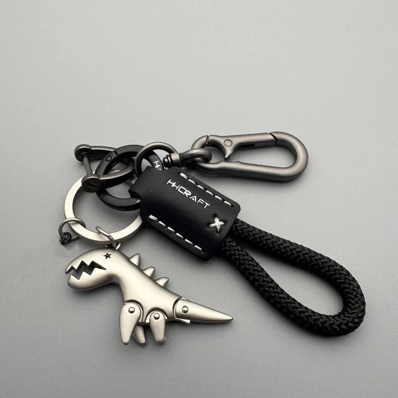 Woven Leather Rope Metal Keychain