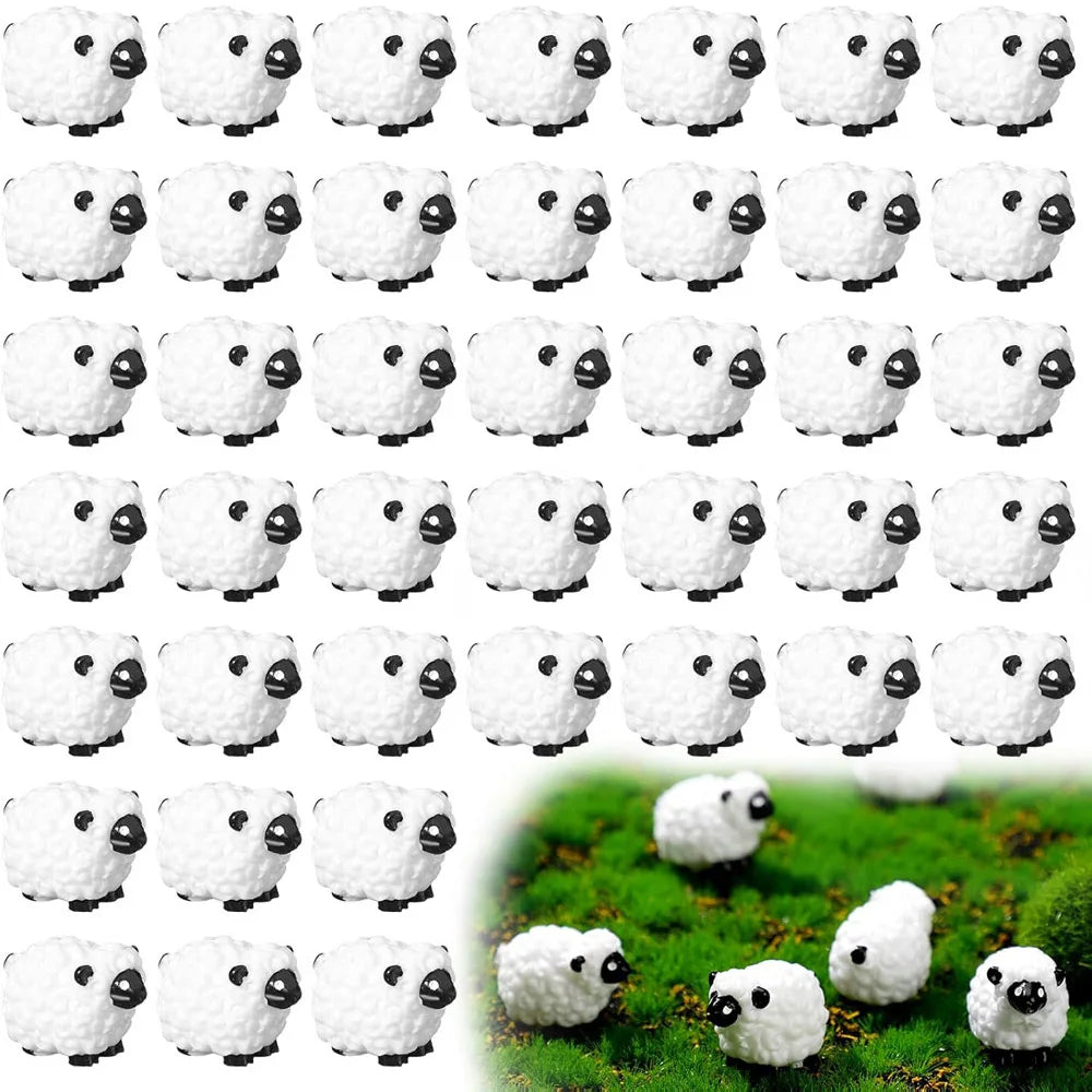20Pcs Mini Sheep Figurines Miniature Tiny Sheep Mini Plastic Sheep Resin Figurine for Fairy Garden Micro Landscape Decor