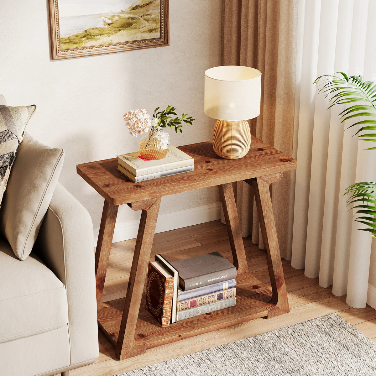 2-Tier Solid Wood End Table