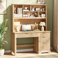 Fluted Computer Desk with Hutch Wood