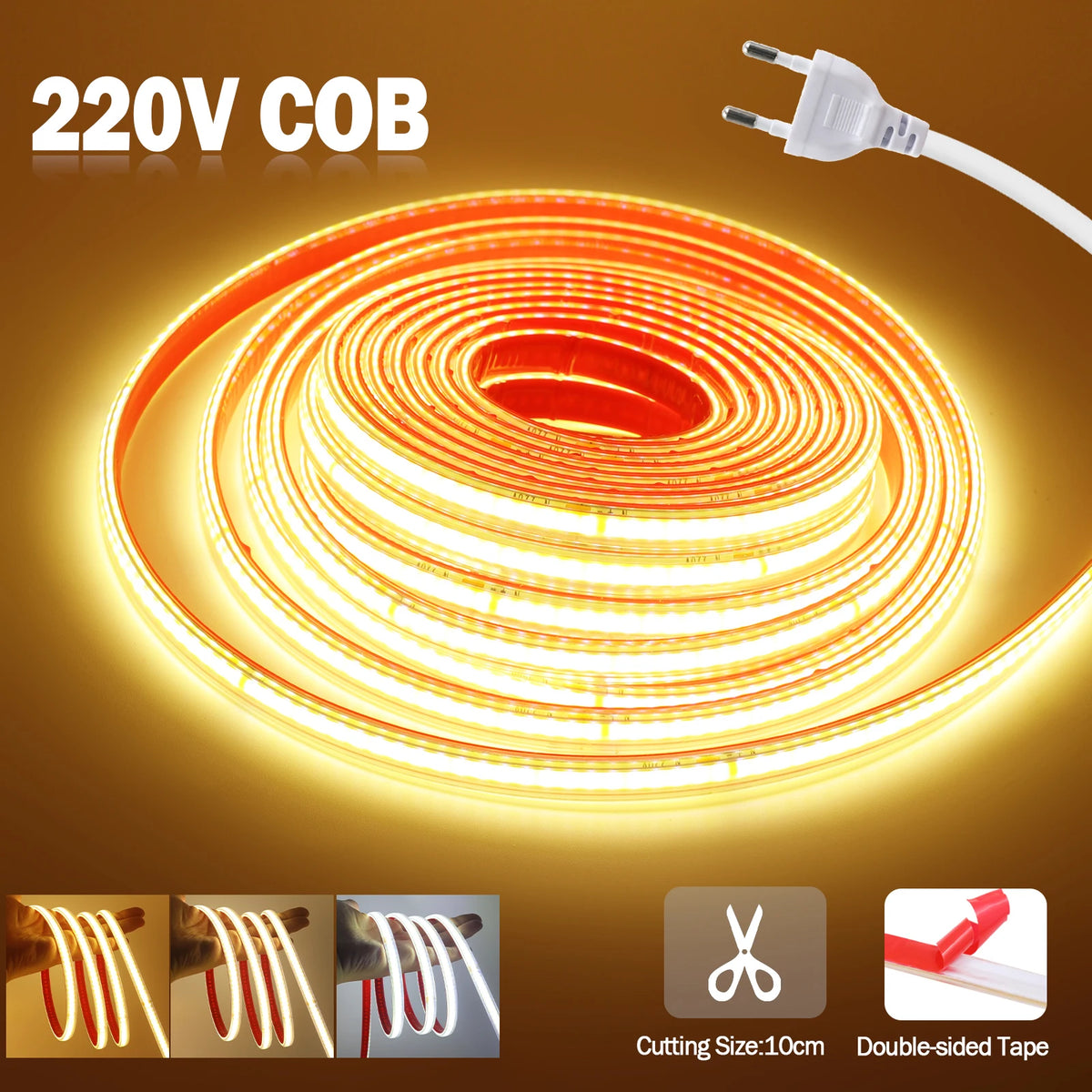AC COB Strip Waterproof 10cm Cut Home Decor Flexible Ribbon Rope