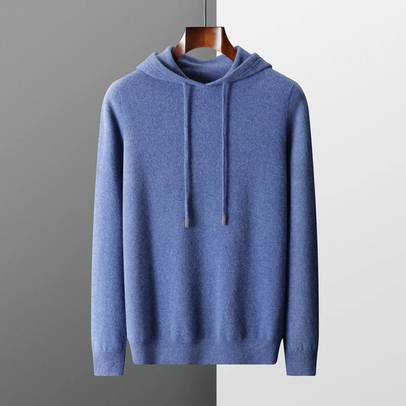 MVLYFLRT Men's 100% Merino Wool Sweater Hooded Collar Knitted Pullover Sweatshirt Autumn Winter Casual Large Tops Long Sleeved