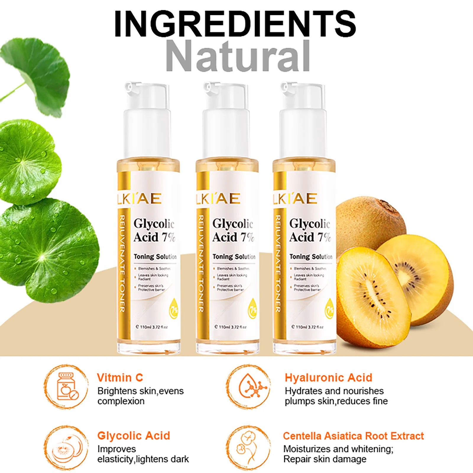 LKIAE Glycolic Acid Brightening Skin Care Set, Reduce Dark Spots, Unclog Pores, Clean Skin, Whitening Kit For All Skin Types