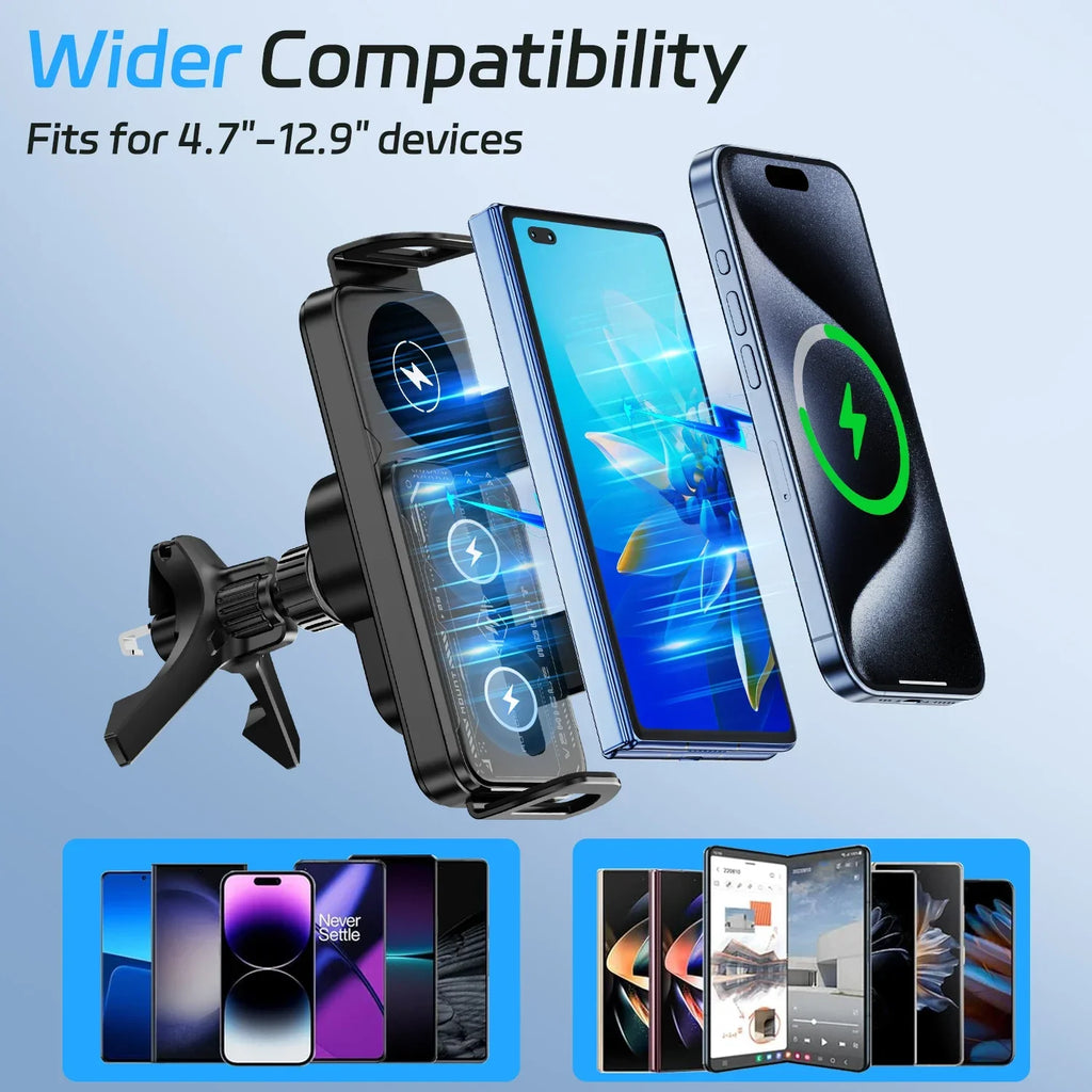 Car Wireless Charger Stand Fold Screen Fast Charging For Samsung Galaxy Z Fold 6 5 4 S24 Ultra iPhone 16 15 14 Pro Phone Holder