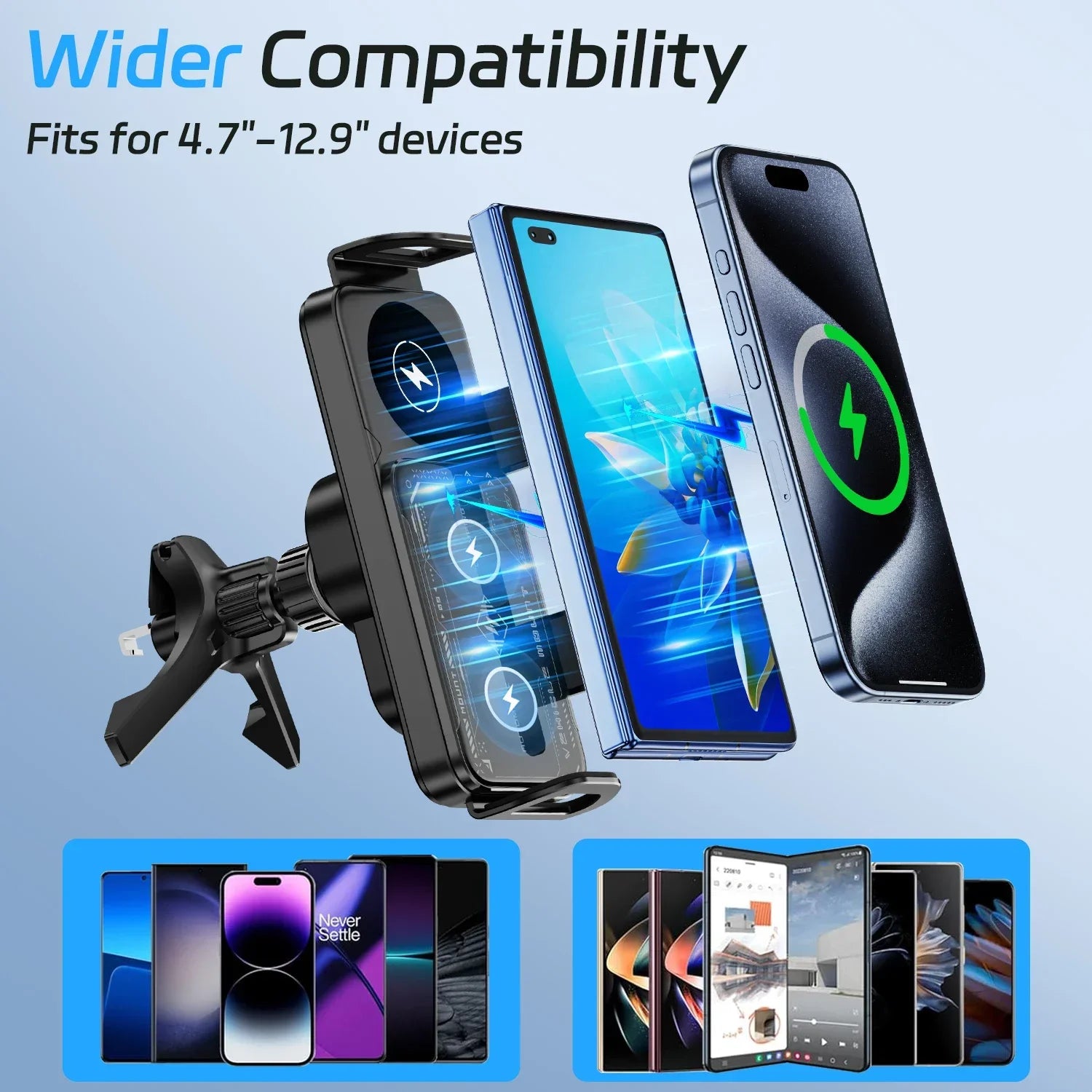 Car Wireless Charger Stand Fold Screen Fast Charging For Samsung Galaxy Z Fold 6 5 4 S24 Ultra iPhone 16 15 14 Pro Phone Holder