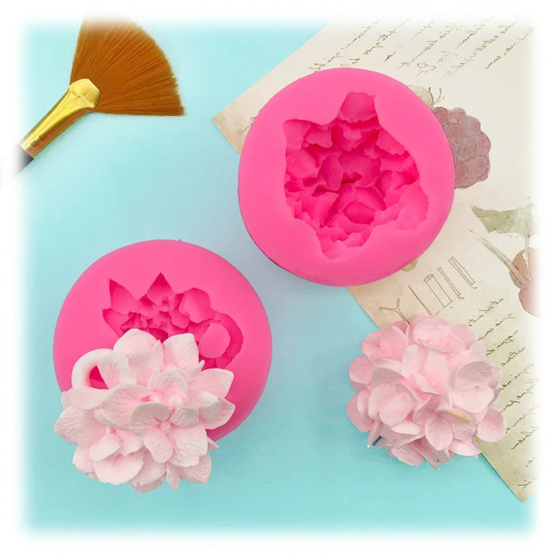 3D Hydrangea Moulds Plaster Work Clay Resin Art Soft Silicone Fondant Flowers Chocolate Mold Soap Cake Decoration Baking Tool