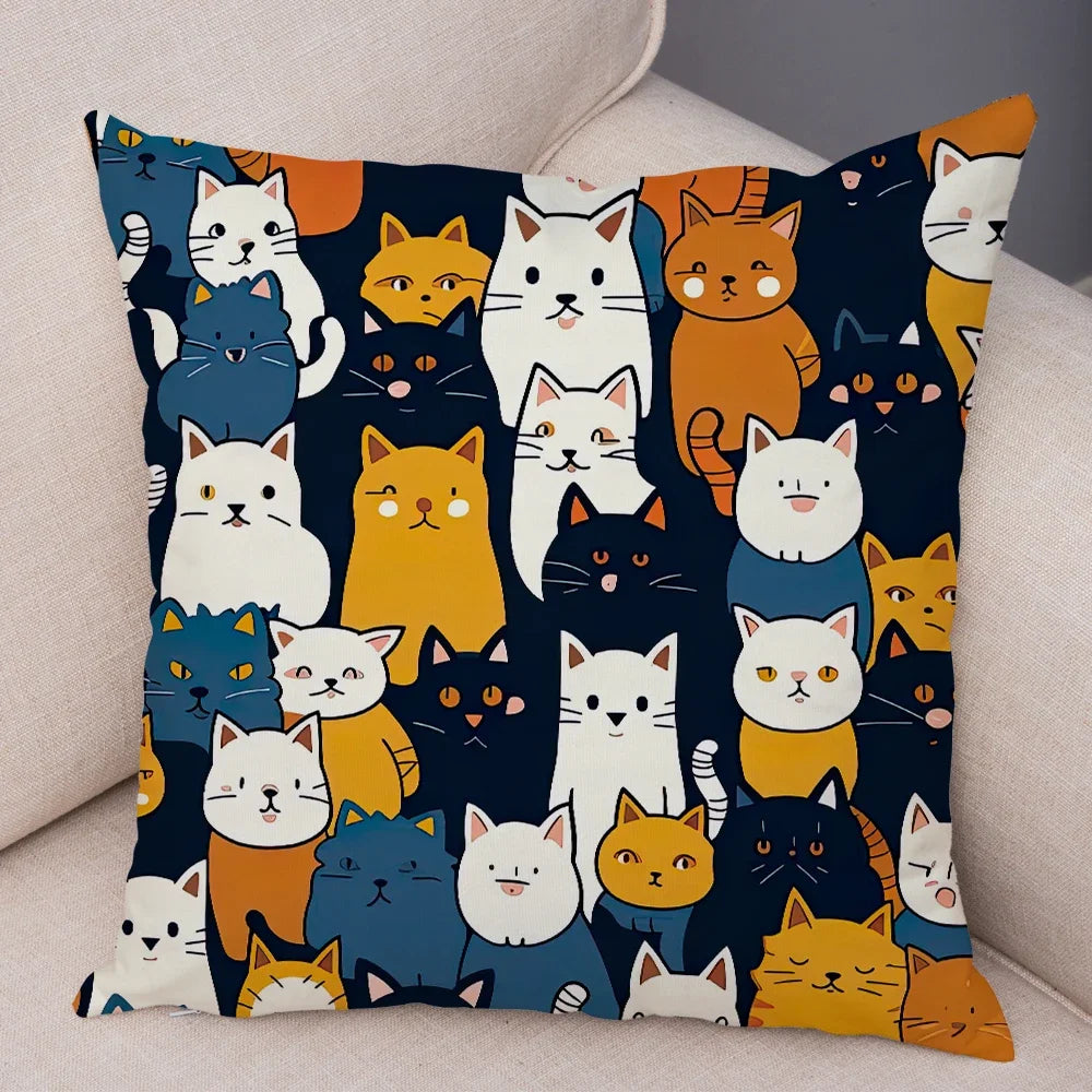 Cute Pet Hello Cat Cushion Cover Double Print Soft Plush Pillowcase for Sofa Home Car Decor Cartoon Animal Pillows Case 45x45cm