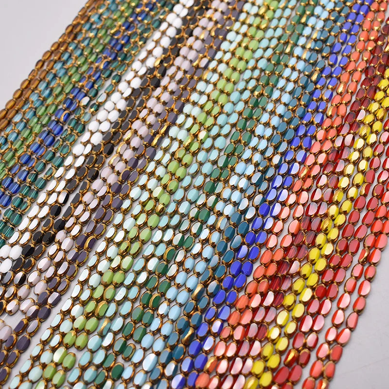 4x7mm 50pcs/lot Briolette Oval Glass Beads Plating Gold Color