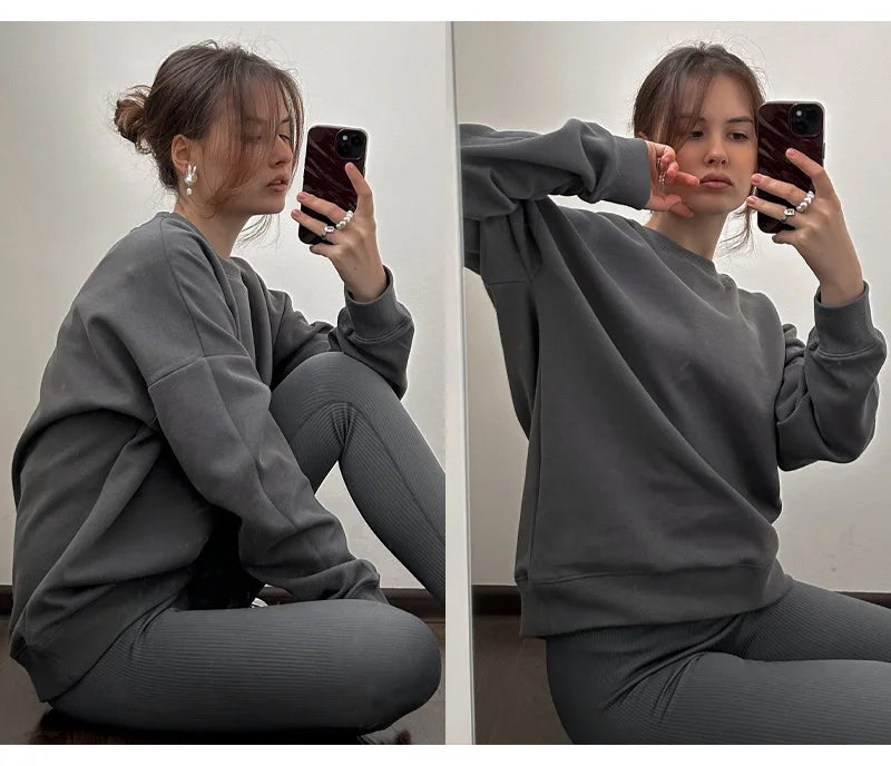 Autumn Oversized Sweatshirts Women Cotton Loose Pullovers Red O Neck Warm Sweatshirt For Women Oversize Winter Clothes Fleece
