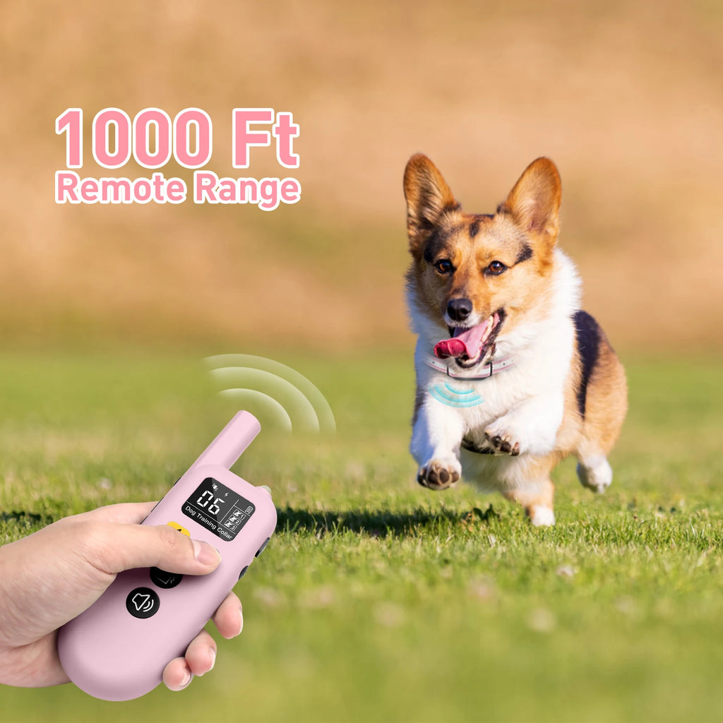 1000M Remote Dog Training Collar Rechargeable Dog Shock Collar With 3 Modes Electric Dog Collar for Small Medium Large Dogs Pink