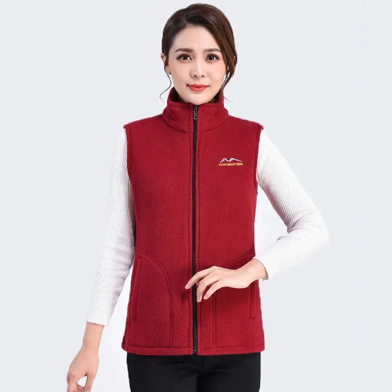Autumn Winter Fleece Vest Women Stand Collar Zipper Sweatshirt Sleeveless Cardigan Warm Waistcoat Solid Tankcoat Women Clothing