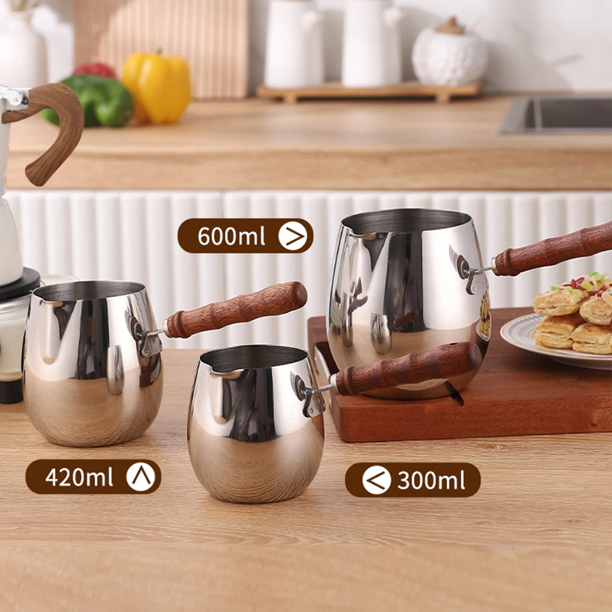 Turkish Coffee Pot Stainless Steel Coffee Maker with Long Handle Long Handle Coffee Moka Pot Kitchen Tools