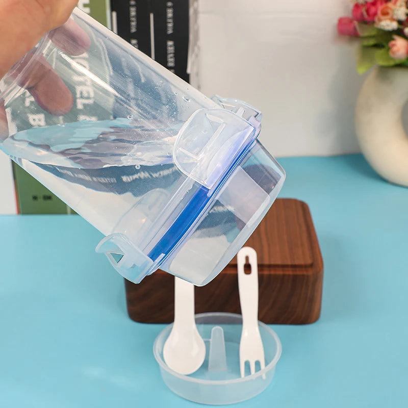 Breakfast Fruit Oat Yogurt Salad Cup With Lid And Spoon Fork Two-layers Food Storage Bento Box Fitness Fat-Reduced Taper Bowl
