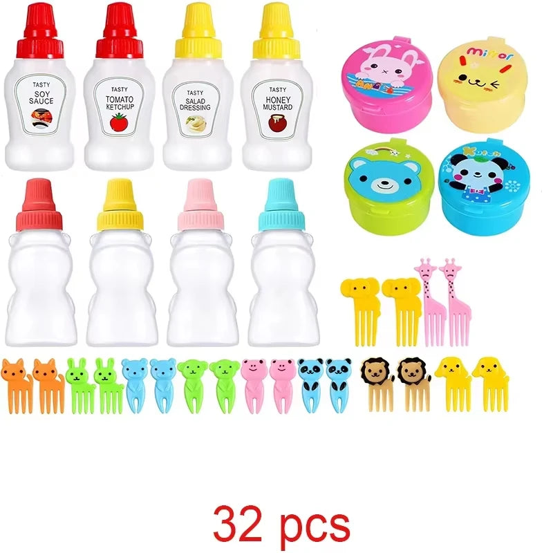 Mini Fruit Forks For Children Kids Cute Animal Food Picks Snack Toothpicks With Vegetable Cutter Set Silicone Lunch Box Dividers