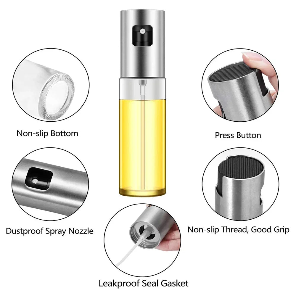 New Stainless Steel Oil Dispenser Glass Silicone Wrap Grill BBQ Sprayer Pot Gravy Boats Tools for Cooking Olive Oil Spray Bottle