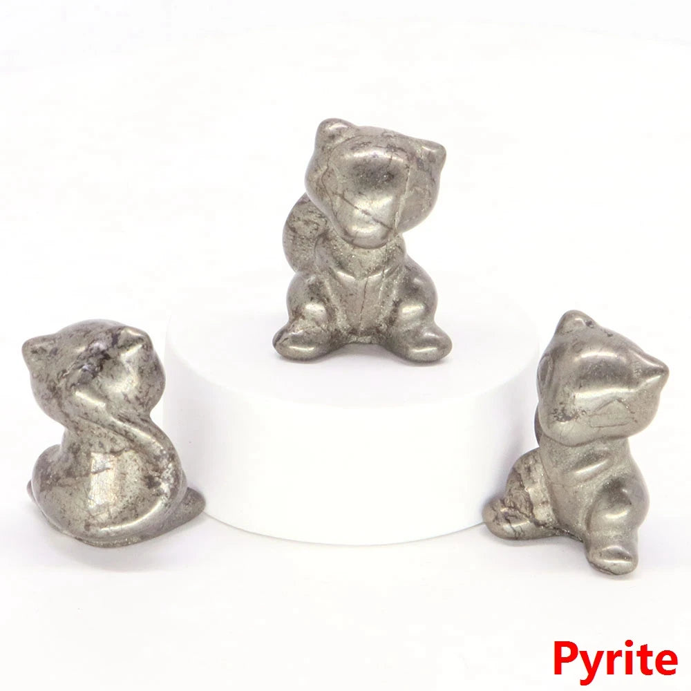 30mm Cartoon Alien Cat Statue Natural Healing Crystals Stone Carving Cute Animal Figurine Crafts Home Decor Ornament Kids Gifts