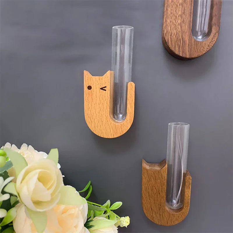 Cat Whisker Vase Pet Whisker Vase Fridge Magnet Wooden And Glass Pet Hair Beard Collector Pets Souvenir Gift Home Decor