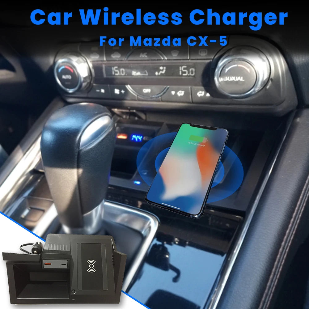 15w Wireless Charger For Mazda CX-5 CX5 2017 2018 2019 2020 2021 Fast charging pad phone holder car storage box interior tuning