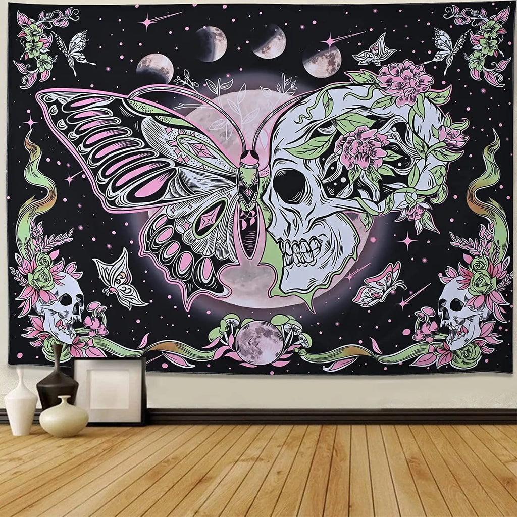 Butterflies and Moths Tapestry Black and White Flower Tapestry Wall Hanging Beach Blanket Romantic Bedroom Dorm Home Decor