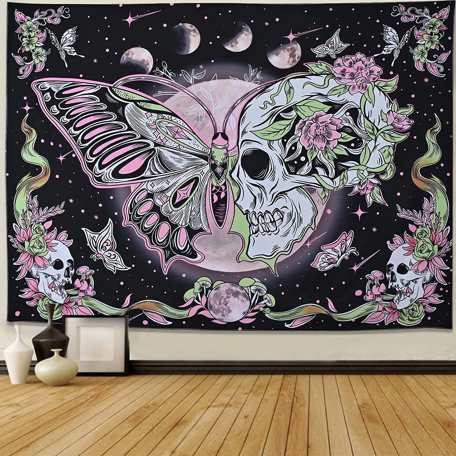 Butterflies and Moths Tapestry Black and White Flower Tapestry Wall Hanging Beach Blanket Romantic Bedroom Dorm Home Decor