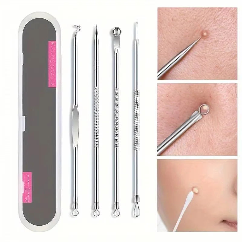 4pcs/8pcs /set Facial Pore Cleaner Spoon Blackhead Comedone Acne Pimple Blackhead Remover Tool Needles For Face Skin Care Tool