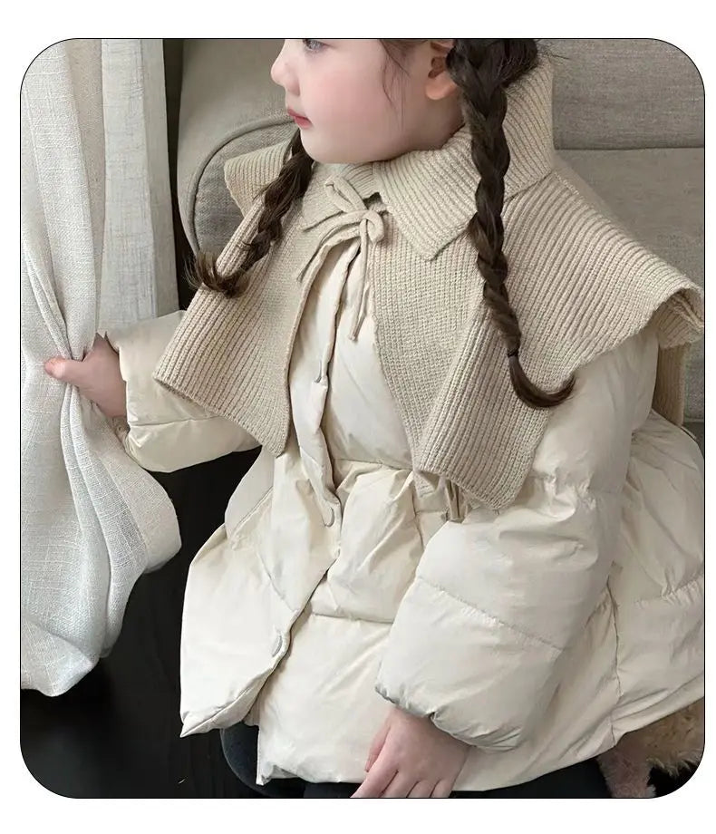Beige/Red Girls Baby Winter Coats Knitted Shawl Thick Warm Jackets Fashion Kids Children Princess Clothes Overcoats Outerwear