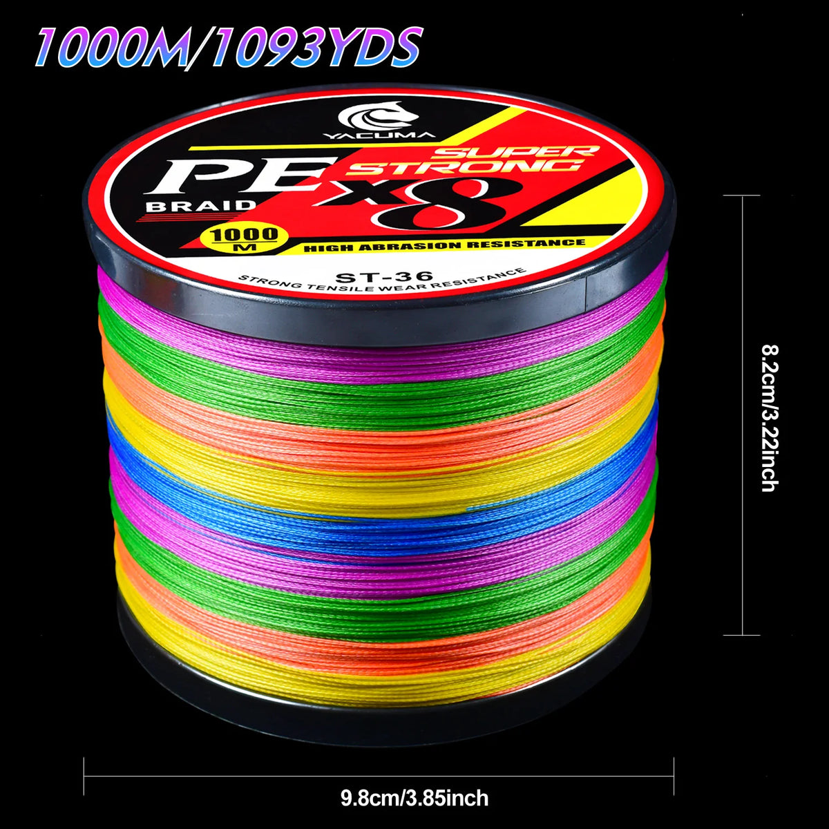 YACUMA X8 1000M Multicolor Braided Fishing Line 20LB-118LB Wear