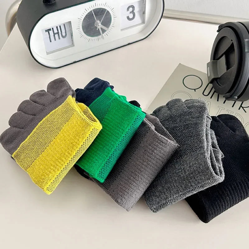 5 Pairs Mans Five Finger Socks Cotton Ankle Mesh Compression Soft Elastic Endurable Breathable Sweat-Absorbing Toe Sport Socks