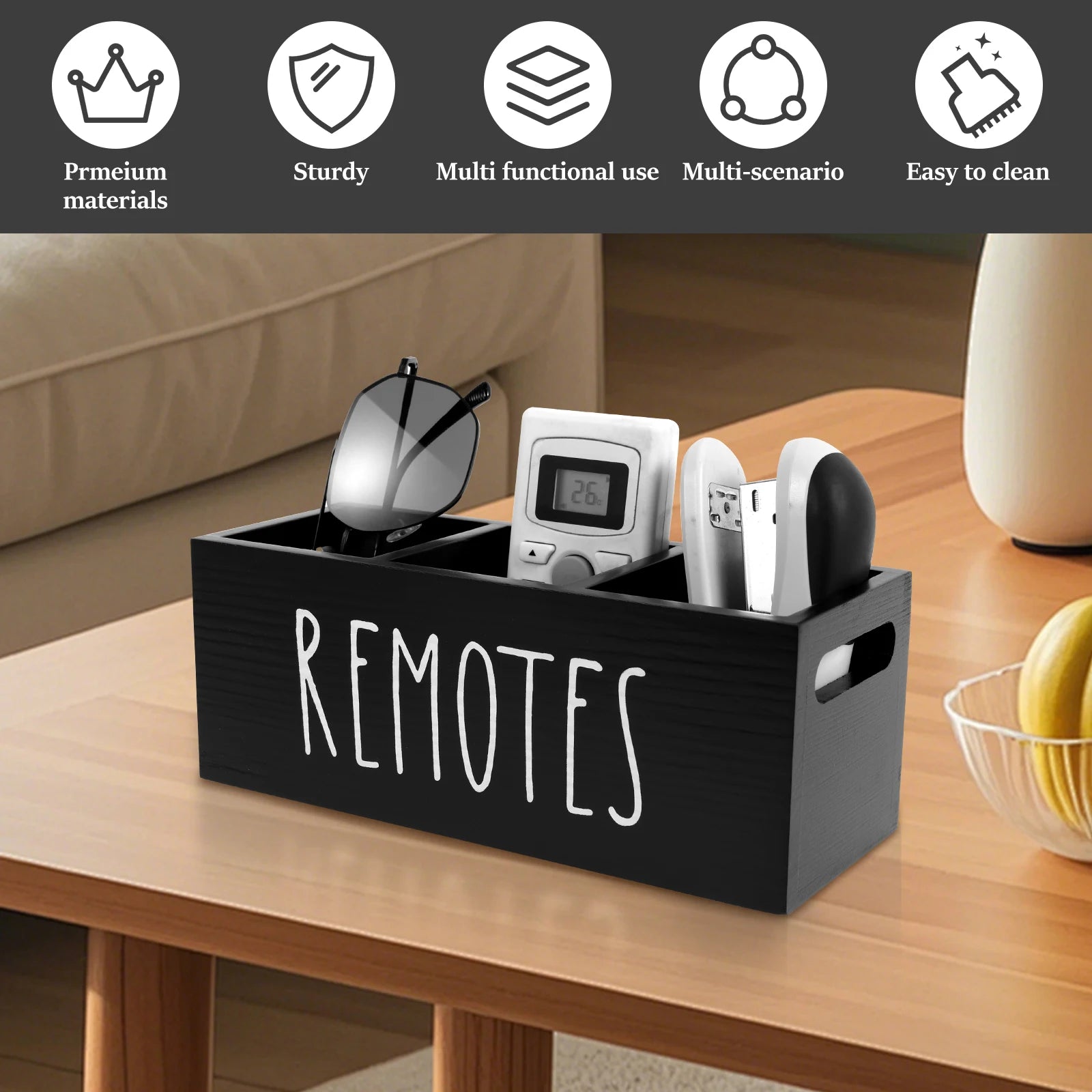 3 Grids Wood Remote control organizer box for living room Accessory Storage box for Phone Remote Control Sundries Desk organizer