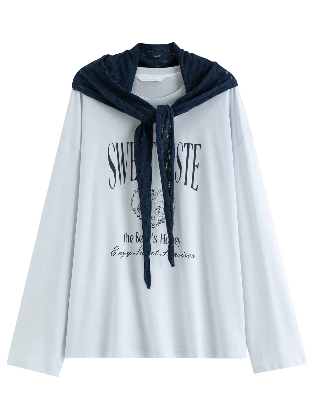 DUSHU Knitted Shawl Long-Sleeved T-Shirt 2026 Summer New Casual Two-Piece Set Letter Printed Leisure Chic Korean Trendy