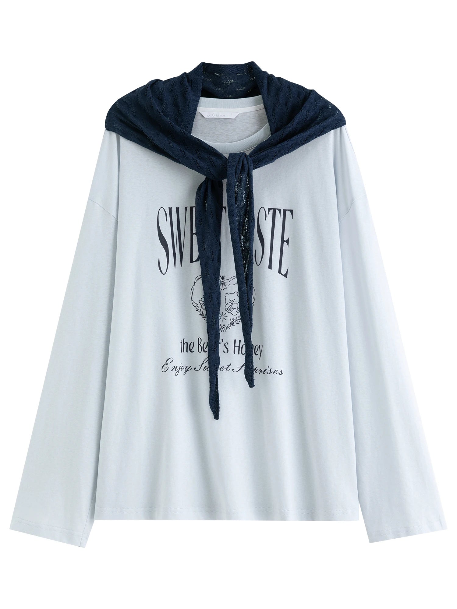 DUSHU Knitted Shawl Long-Sleeved T-Shirt 2026 Summer New Casual Two-Piece Set Letter Printed Leisure Chic Korean Trendy