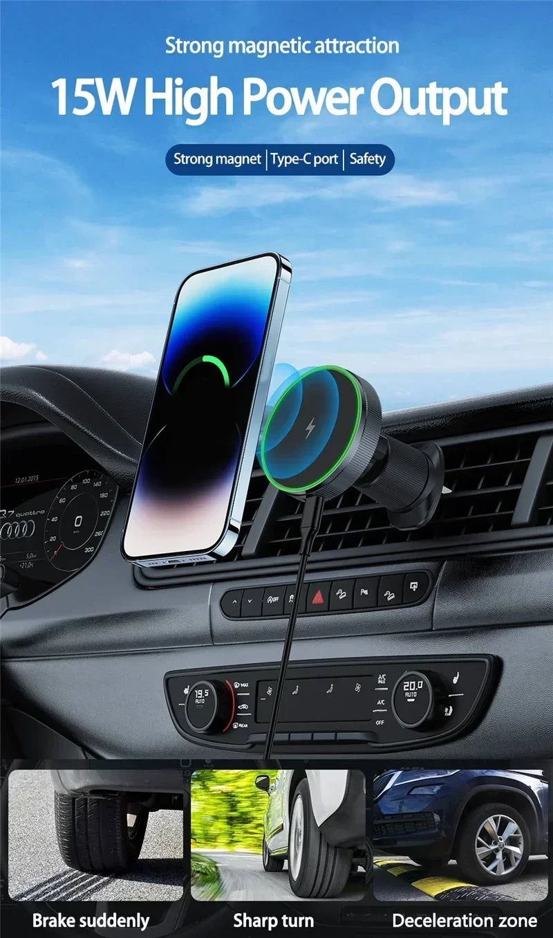 Magnetic Car Wireless Charger Stand Bracket Magnet Car Phone Holder Mount Fast Charging Station for iPhone 15 14 13 12 Pro Max