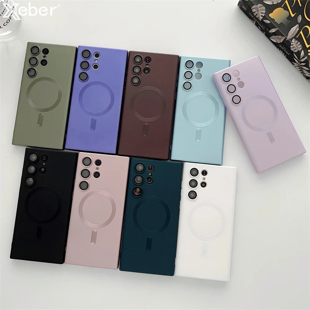 Metal Matte For Magsafe Magnetic Wireless Charger Case for Samsung S25 S24 S23 Ultra S22 Plus S21 Shockproof Soft Silicone Cover