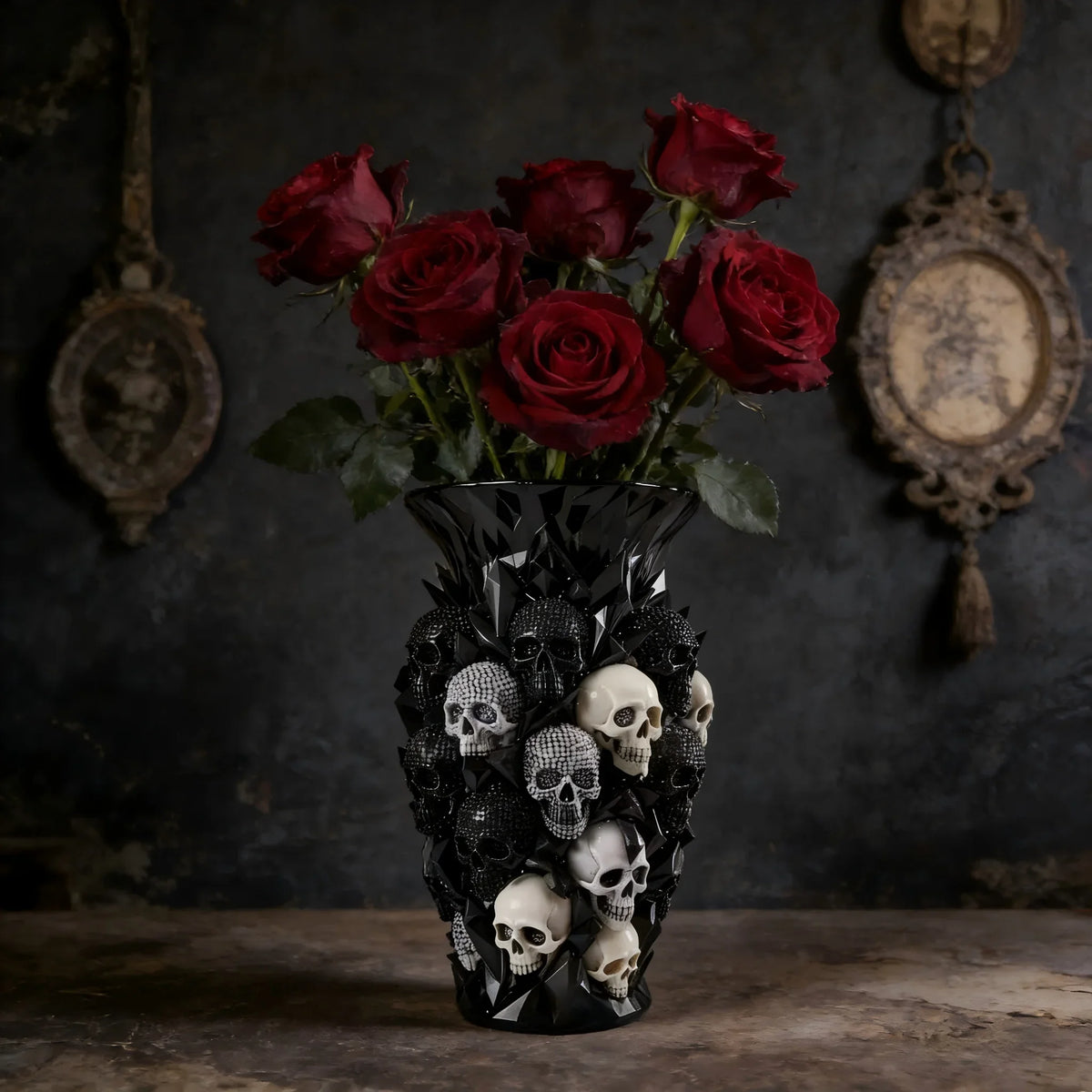 1/3/5 pcs 3D Gothic Skull Vase Black Resin Flower